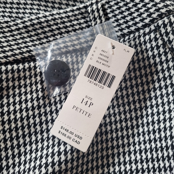 Maeve Anthro Wide-Leg Houndstooth Trousers Black/White Size 14 Petite NWT - Picture 9 of 11